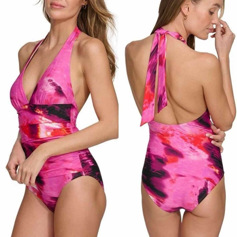 DKNY Tie-Back Halter-Style One-Piece Swimsuit Size Small - Picture 10 of 11